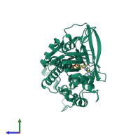 PDB entry 2bi8 coloured by chain, side view.