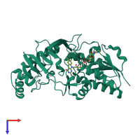 PDB entry 2bi8 coloured by chain, top view.