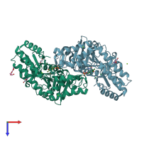 PDB entry 2bi9 coloured by chain, top view.