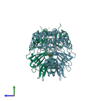 PDB entry 2bia coloured by chain, side view.