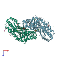 PDB entry 2bia coloured by chain, top view.