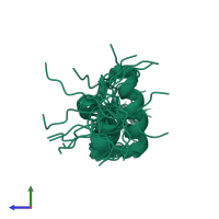 PDB entry 2bic coloured by chain, ensemble of 20 models, side view.