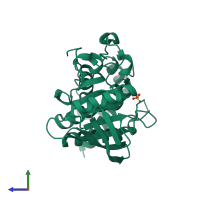 Monomeric assembly 1 of PDB entry 2bij coloured by chemically distinct molecules, side view.