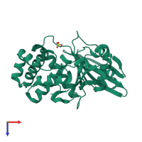 Monomeric assembly 1 of PDB entry 2bij coloured by chemically distinct molecules, top view.