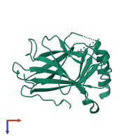 PDB entry 2bip coloured by chain, top view.
