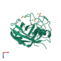 PDB entry 2biu coloured by chain, top view.