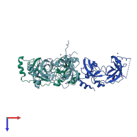 PDB entry 2biv coloured by chain, top view.