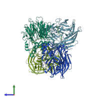 PDB entry 2biw coloured by chain, side view.