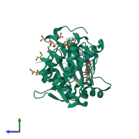 Monomeric assembly 1 of PDB entry 2biy coloured by chemically distinct molecules, side view.