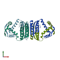 PDB entry 2bj3 coloured by chain, front view.