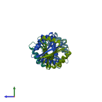 PDB entry 2bj3 coloured by chain, side view.