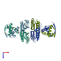 PDB entry 2bj3 coloured by chain, top view.