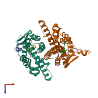 PDB entry 2bj4 coloured by chain, top view.