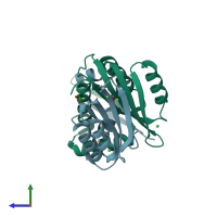 PDB entry 2bj7 coloured by chain, side view.