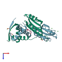 PDB entry 2bj7 coloured by chain, top view.
