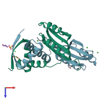 PDB entry 2bj8 coloured by chain, top view.