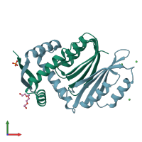 PDB entry 2bj9 coloured by chain, front view.