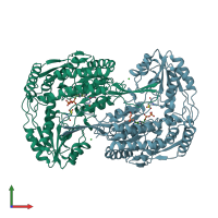 PDB entry 2bja coloured by chain, front view.