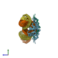 PDB entry 2bjc coloured by chain, ensemble of 16 models, side view.