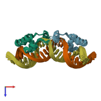 PDB entry 2bjc coloured by chain, ensemble of 16 models, top view.