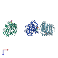 PDB entry 2bjh coloured by chain, top view.