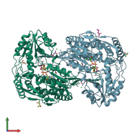 PDB entry 2bjk coloured by chain, front view.