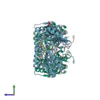 PDB entry 2bjk coloured by chain, side view.