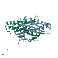 PDB entry 2bjo coloured by chain, top view.
