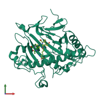 PDB entry 2bjs coloured by chain, front view.