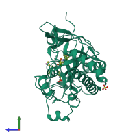 PDB entry 2bjs coloured by chain, side view.