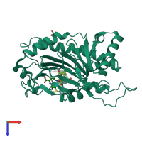 PDB entry 2bjs coloured by chain, top view.