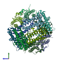 PDB entry 2bjy coloured by chain, side view.