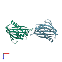 PDB entry 2bk0 coloured by chain, top view.