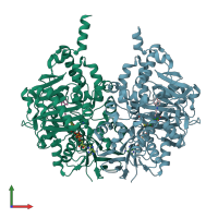 PDB entry 2bk4 coloured by chain, front view.