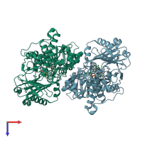 PDB entry 2bk4 coloured by chain, top view.