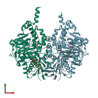 PDB entry 2bk5 coloured by chain, front view.