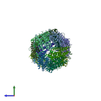 PDB entry 2bkc coloured by chain, side view.