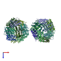 PDB entry 2bkc coloured by chain, top view.