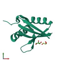 PDB entry 2bkf coloured by chain, front view.