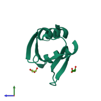 PDB entry 2bkf coloured by chain, side view.