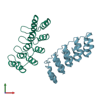 PDB entry 2bkg coloured by chain, front view.