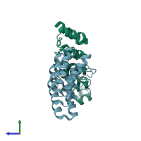 PDB entry 2bkg coloured by chain, side view.