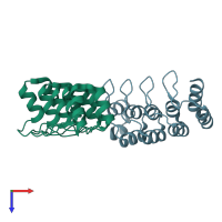 PDB entry 2bkg coloured by chain, top view.