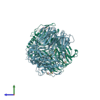 PDB entry 2bkl coloured by chain, side view.