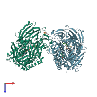 PDB entry 2bkl coloured by chain, top view.
