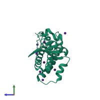 PDB entry 2bkn coloured by chain, side view.