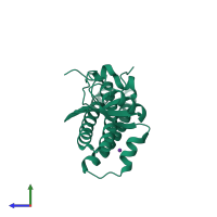 PDB entry 2bkp coloured by chain, side view.