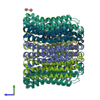 PDB entry 2bl2 coloured by chain, side view.