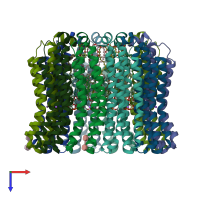 PDB entry 2bl2 coloured by chain, top view.
