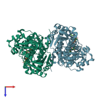 PDB entry 2bl4 coloured by chain, top view.